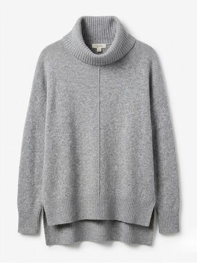 Kaisley Heather Gray Cowl Neck Center Seam High-Low Sweater